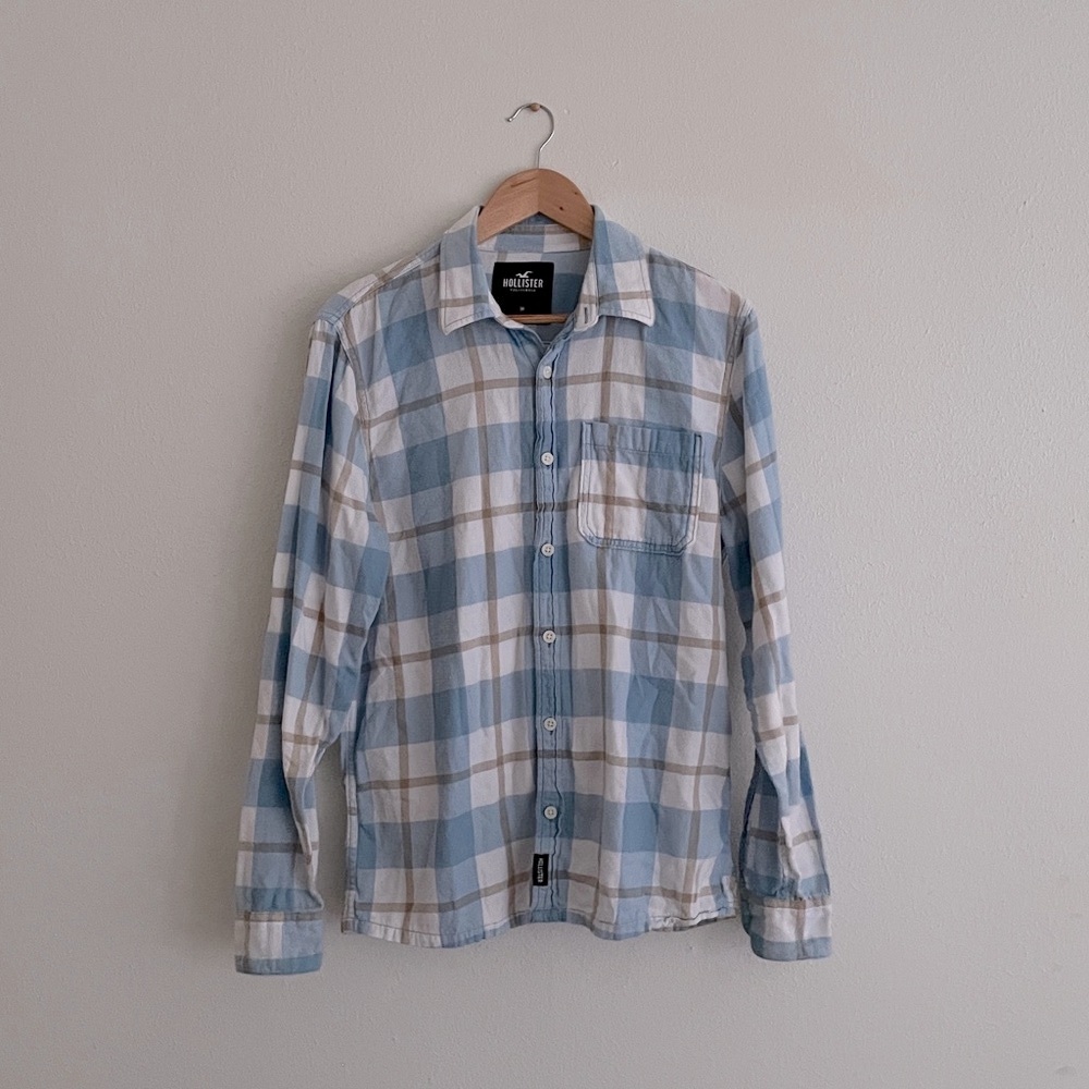 Hollister Flannel Shirt Blue Plaid Cotton Button Up